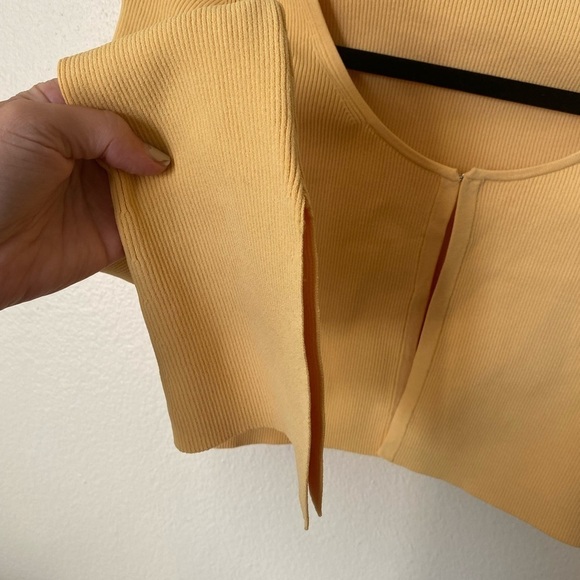 & OTHER STORIES Women’s Trumpet Sleeve Cardigan Ribbed Cropped Yellow Size XS - Picture 4 of 8
